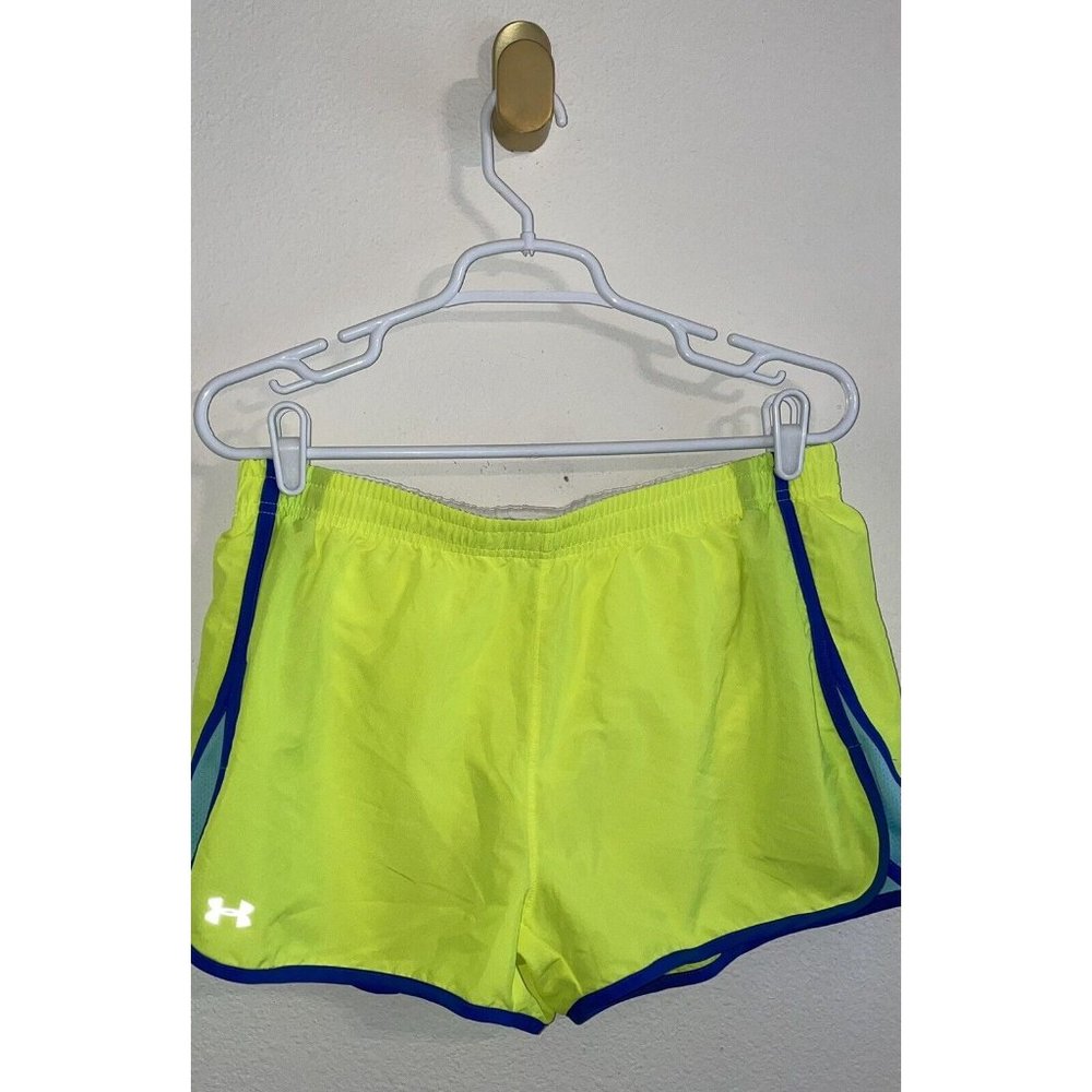 Under Armour Heatgear Semi Fitted Running Shorts Brief Womens L Large Yellow - Picture 2 of 5
